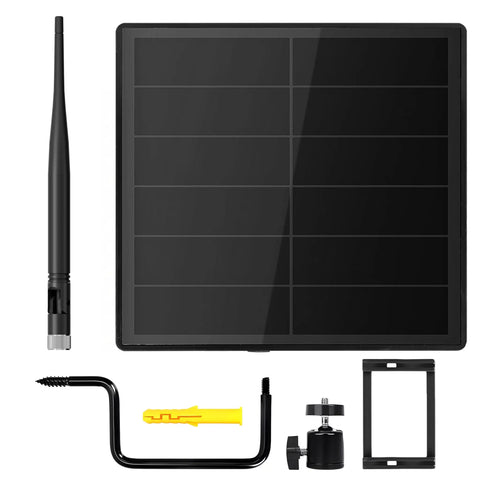Kickass 5W Solar Outdoor Enclosure For Meshtastic Repeaters with solar panel, antenna, mount bracket, and screws.