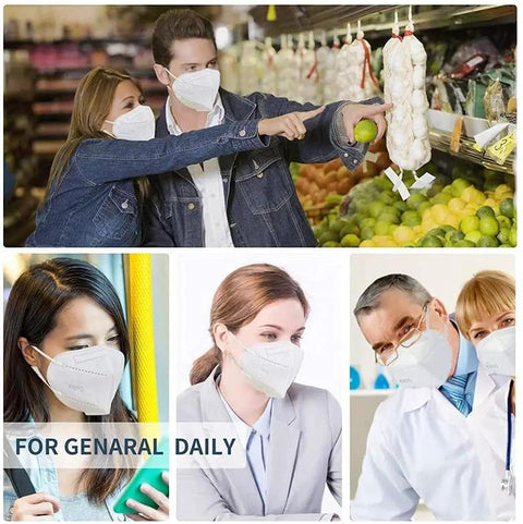 Adults wearing Five Layer KN95 Face Mask Pack 50 Count Breathable Cup Style With Elastic Ear Loops Dust Safety Mask
