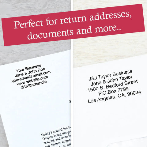 Custom Self Inking Signature Stamp Personalized With Your Favorite Fonts And Rich Ink Colors on envelopes for branding.