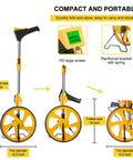 Digital Measuring Wheel With Backlit Display Foldable Handle Up To 99,999 Feet Or 99,999 Meters Portable With Kickstand