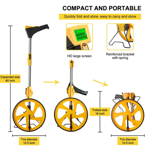 Digital Measuring Wheel With Backlit Display Foldable Handle Up To 99,999 Feet Or 99,999 Meters Portable With Kickstand