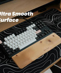 Beastly 31.5 Inch Long Gaming Mouse Pad With Non Slip Base For Desktop Extra Large Anime Topographic Map Design Stitched Edges Thick 3mm Anti Slip Backing Smooth Glide For Laptop Or PC, with keyboard on top.