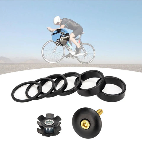 Dope Colorful Aluminum Headset Spacer Kit With Stem Top Cap And Long Bolts Star Nut And Front Fork Spacers displayed on a road bike backdrop