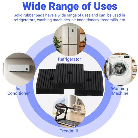 Six Pack Shock Pads For Air Conditioners Washing Machines Dryers Treadmills And Equipment Durable Solid Rubber Vibration Isolation Pads 4 X 4 X 1.17 Inches Heavy Duty Quiet Operation showing multiple installations