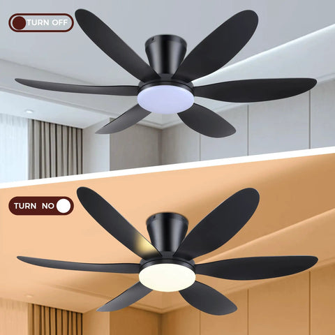 Low Profile 42 Inch Ceiling Fan With Lights And Remote Control Quiet Noiseless Dimmable Flush Mount Black for Bedroom