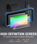 Dual Lens Endoscope With Light For Auto And Home Inspections, Borescope Camera With Flexible Cable, Handy Internal View For Cylinders, Pipes, And Wall Voids. 4.5-inch display
