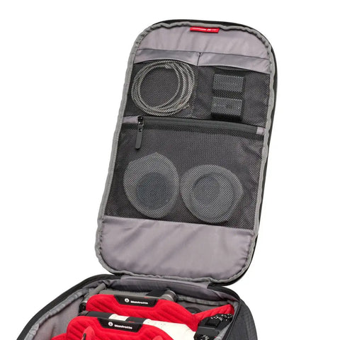 Frontloader M Pro Camera Backpack with Side and Front Access Tripod Mount Padded Interchangeable Dividers open view