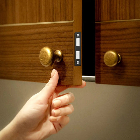 Opening cabinet door with Hidden Slim Cabinet Latch With Ultra Thin Stainless Steel Hardware