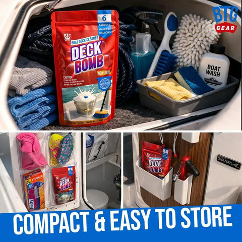 Marine Deck Cleaner Tablets That Make Six Gallons, Non Skid Boat Deck Wash, Lifts Dirt And Stains With Easy No Mess Tablet Formula, Drop In Water To Create Ready To Use Boat Cleaner in storage compartments.