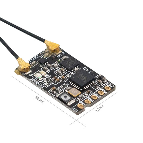 AFHDS3 2.4GHz 16 Channel RC Receiver with dual antennas and visible components, labeled dimensions 20mm x 12mm, top view angle