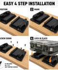 4-step installation of 2 Pack Bottom Latch Mounts For Flex Stack Pack Toolbox Bracket on wooden surface