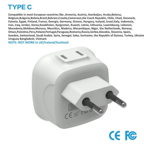 3 Pack European Travel Plug Adapter With 2 US Outlets All In One EU to US Power Adapter for France Germany Italy, Type C plug