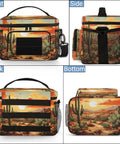 Flower Cactus Desert Tactical Lunch Bag For Men And Women Insulated Leakproof Lunch Box with side pockets and desert print