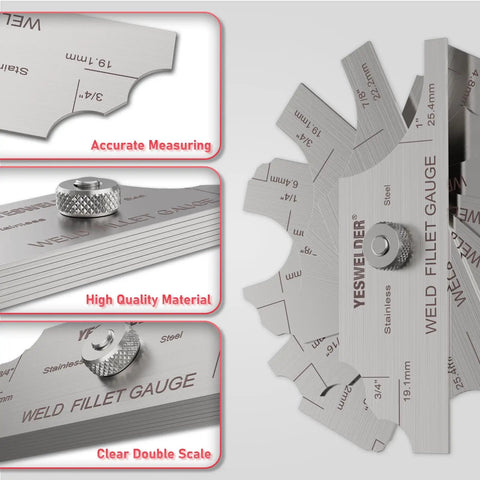 Stainless Steel Metal Weld Fillet Gage Set 7 Piece For Fillet Leg And Throat Size Check One Eighth To One Inch With Metric And Imperial Increments