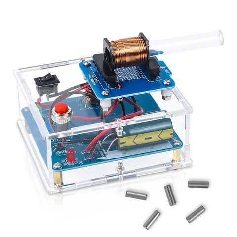 Electric Magnetic Transmitter Soldering Practice Kit For STEM Learning, transparent box with coils and metal rods