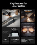 Key features of MetalFab 1200W 4-in-1 Laser Welding Machine With CNC Cutter, Cleaner And Engraver shown in images and text