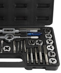 Heavy Duty 34 Piece Tap And Die Set For Auto Repair Made From Heat Treated 45 Steel And Alloy Steel Tools Covering M3 To M12 Plus NPT Thread Cutting Kit open case