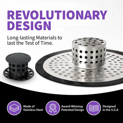 Revolutionary stainless steel Inside Drain Hair Catcher for 4 inch shower drains, showing design and features.