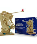 DIY Hydraulic Gearbot Kit: Wooden STEM Build With Gears, Levers And Launcher For Teens And Adults next to product box.