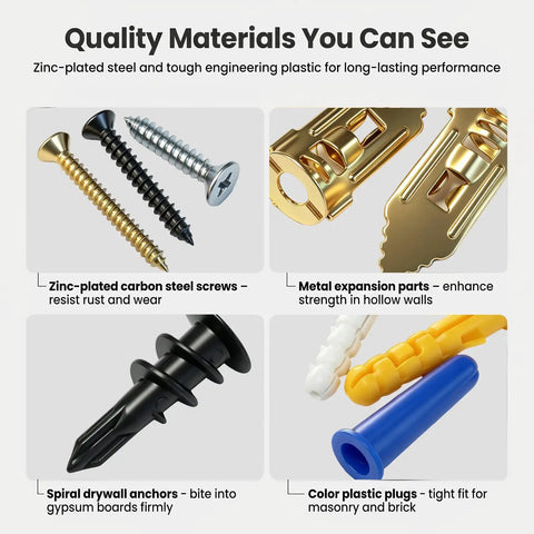 165 Piece Drywall Anchors And Screws Kit With Toggle Bolts And Wing Nuts For Drywall Includes Wood Screws And Plastic Anchors