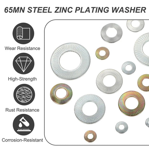 Beefy M5 Belleville Spring Disc Washers 5x12x1mm Set Of 50 In 65Mn Steel Conical Knurled Gasket With Yellow Zinc Plating For Automotive Industrial And Construction Projects, assorted washers