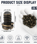 Twenty Piece Heavy Duty Ceiling Fan Blade Screws Quarter Twenty Thread By Three Eighth Inch Long Carbon Steel Pan Head Bolts Copper Finish shown with dimensions.