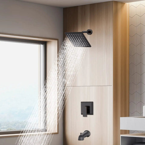 Oil Rubbed Bronze Shower Tub Kit With 8 Inch Rain Shower Head, Tub Spout, And Included Valve For Quick Reno Ready Bathroom Upgrade