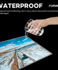 Water being poured onto a thermal laminated photo, showcasing Hella Durable Thermal Laminating Pouches 300 Pack 3 Mil Full Letter Size 9 X 11 5 Inches Crystal Clear Glossy Finish Heavy Duty Waterproof Document Sleeves Top Shelf Essential.