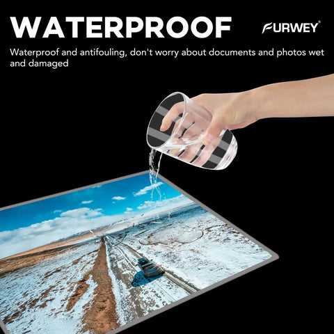 Water being poured onto a thermal laminated photo, showcasing Hella Durable Thermal Laminating Pouches 300 Pack 3 Mil Full Letter Size 9 X 11 5 Inches Crystal Clear Glossy Finish Heavy Duty Waterproof Document Sleeves Top Shelf Essential.