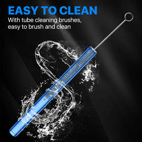 Blue Borosilicate Glass Tubes Set Of 20 For Art DIY Projects, 6 Inch Length, features cleaning brush with water splash