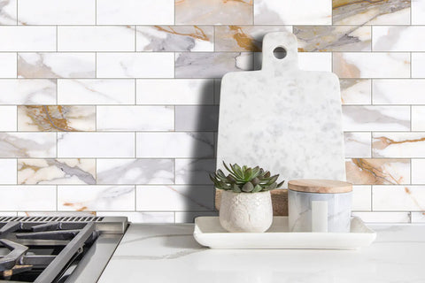 Gold Marble Peel And Stick Subway Tile Set 16 Sheets 4x12 Inches Self Adhesive Stone Composite Backsplash Tiles for Kitchen