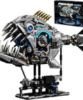 Side view of Myth Qholve Mechanical Piranha Building Block Kit With Hand Crank Gear System Multi Joint Motion Toy for Boys and Girls