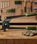 Pumtus 3 In 1 Manual Tube Bender For Copper Pipe 128 Inch And Brass Tubing Bending Tool With Rubber Handle HVAC on wooden workbench.