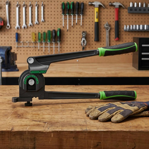 Pumtus 3 In 1 Manual Tube Bender For Copper Pipe 128 Inch And Brass Tubing Bending Tool With Rubber Handle HVAC on wooden workbench.