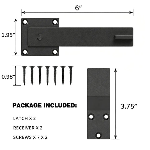 Tough As Nails 6 Inch Gate Flip Latch With Smooth 360 Degree Rotation For Barn Doors Fences And Sheds Heavy Duty Iron Construction Weather Resistant Matte Black Finish 2 Pack with measurements and screws included