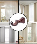 Four Pack Wood Curtain Rod Brackets With Return Ends For 1-2/5 Inch Curtain Rods Wall Mount Brown Finish surrounded by curtain examples.