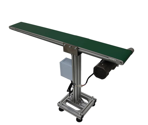 Workhorse PVC Flat Conveyor Belt System With Adjustable Speed And Single Row Leg Stand, green belt visible, 47x5.9 inches
