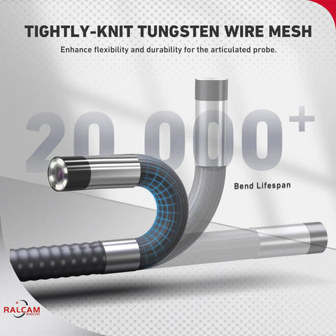 Two Way Articulating Borescope For iPhone And Android With High Temperature Protection And Auto Shutdown At 90 Degrees So You Dont Burn It Great For Tight Spots And Harsh Environments. tungsten wire mesh articulated probe bend lifespan