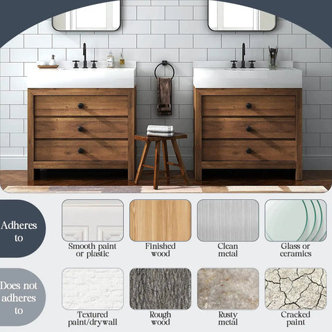 No Drill Self Stick Cabinet Knobs Set Of 4 In Silver Stainless Steel For Dresser Drawers Medicine Cabinets Cupboards Glass Doors And Terrarium Lids Easy Install No Tools Needed Money Saving Time Saving on wood vanity drawers