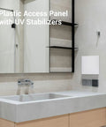 Heavy Duty ABS Plastic Access Panel For Drywall 8X16 Inch Wall Hatch Cover Door White Smooth Texture in modern bathroom setting.