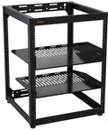 15U Open Frame Server Rack With Wall Mountable Design Including Vented Shelves, 25 Rack Screws, Four Leveling Feet, Shelf Stops