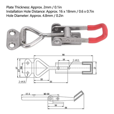 Two Pack Toggle Clamp Built from 304 Stainless Steel Heavy Duty Hold Down Quick Fixture Latch with Adjustable Buckle Tough as Nails Perfect for Woodworking Cabinets or Door Latching Projects, 16x18mm holes