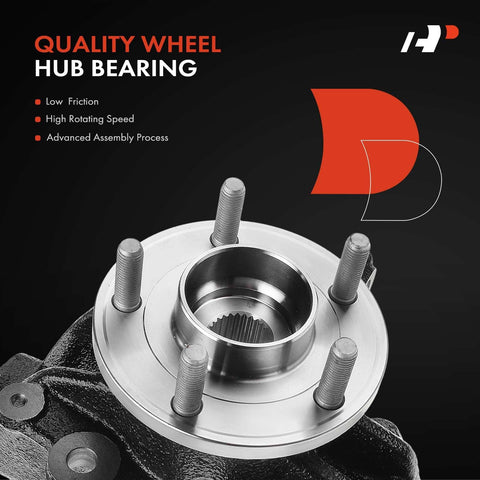 Front Left Steering Knuckle And Wheel Bearing Hub Assembly For Ford Focus 2012 2018 Hatchback And Sedan 5 Lug Driver Side Direct Fit Replacement Part Plug And Play OEM Compatible Ready, close-up view of hub bearing.