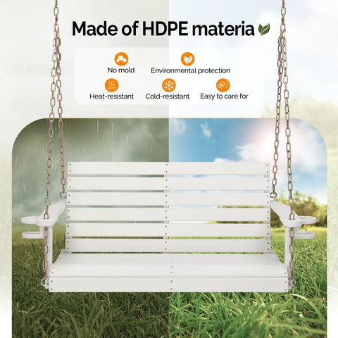 Heavy Duty 1600 LB HDPE Porch Swing For Two With Rotatable Cup Holder 4 FT Outdoor Bench Swing Adjustable Chains Two Person Hanging Chair