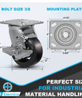Beefy Heavy Duty Caster Wheels Set Of 4 4 Inch By 2 Inch Industrial Casters With Rubber On Cast Iron Wheels For Trash Containers
