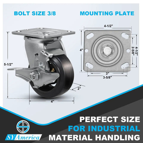 Beefy Heavy Duty Caster Wheels Set Of 4 4 Inch By 2 Inch Industrial Casters With Rubber On Cast Iron Wheels For Trash Containers