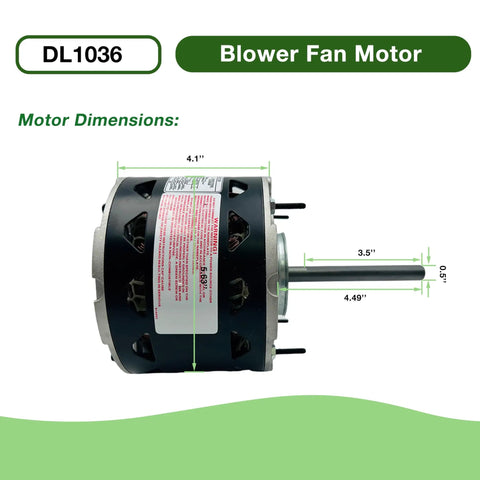 Direct Drive Blower Motor One Third HP 115V 1075 RPM 3 Speed HVAC Fan Swap For AO Smith 1036 Fasco D727 GE 3585 Magnetek 0532 Marathon X002 Emerson 1864, 48 frame dimensions