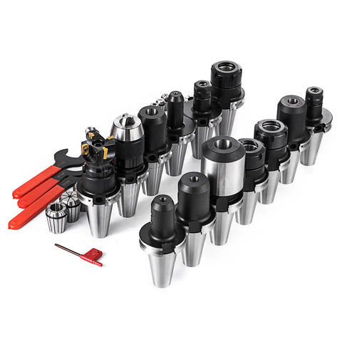 Battle Ready Cnc Cat40 Collet Set With Er32 And Er16 Tooling Kit displaying various collets and toolholders for precise milling.