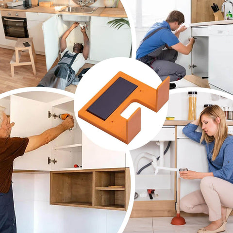 Magnetic Hinge Jig With Precise Adjustable Clamps For Cabinet Doors Panels Drawers And Deck Installations No Drill Quick Mounting Tool in use for cabinet installations