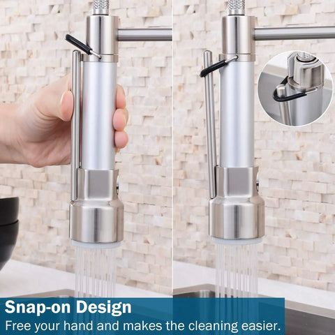 Snap-on nozzle of Matte Black Kitchen Faucet With Pull Down Sprayer, Single Handle, 1 Or 3 Hole Mount, Deck Plate Included